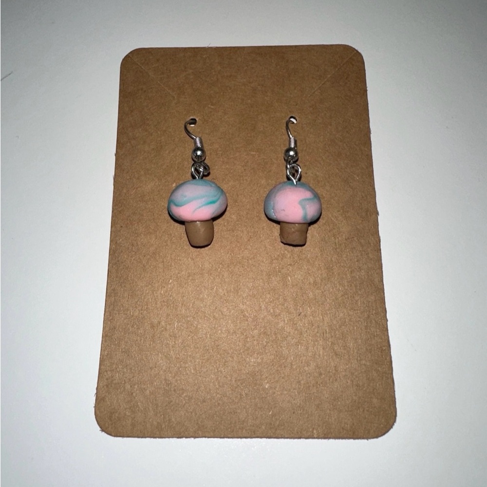Handmade Pink and Blue Mushroom Earrings